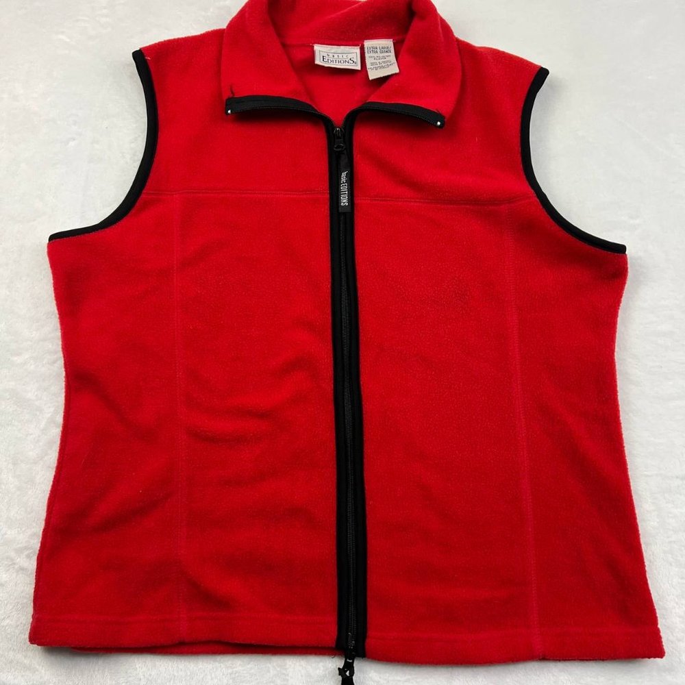 Vintage‎ Basic Editions Fleece Vest Men's XL Full Zip Outdoor Red